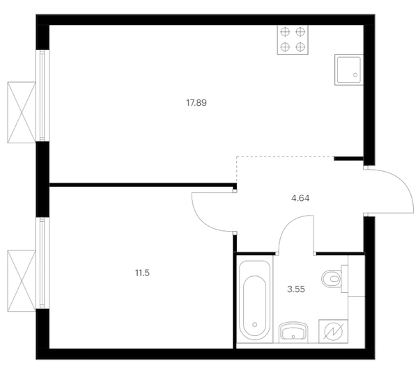 1-комнатная квартира 37.58 м², 14/15 эт., ЖК «Заречный парк»
